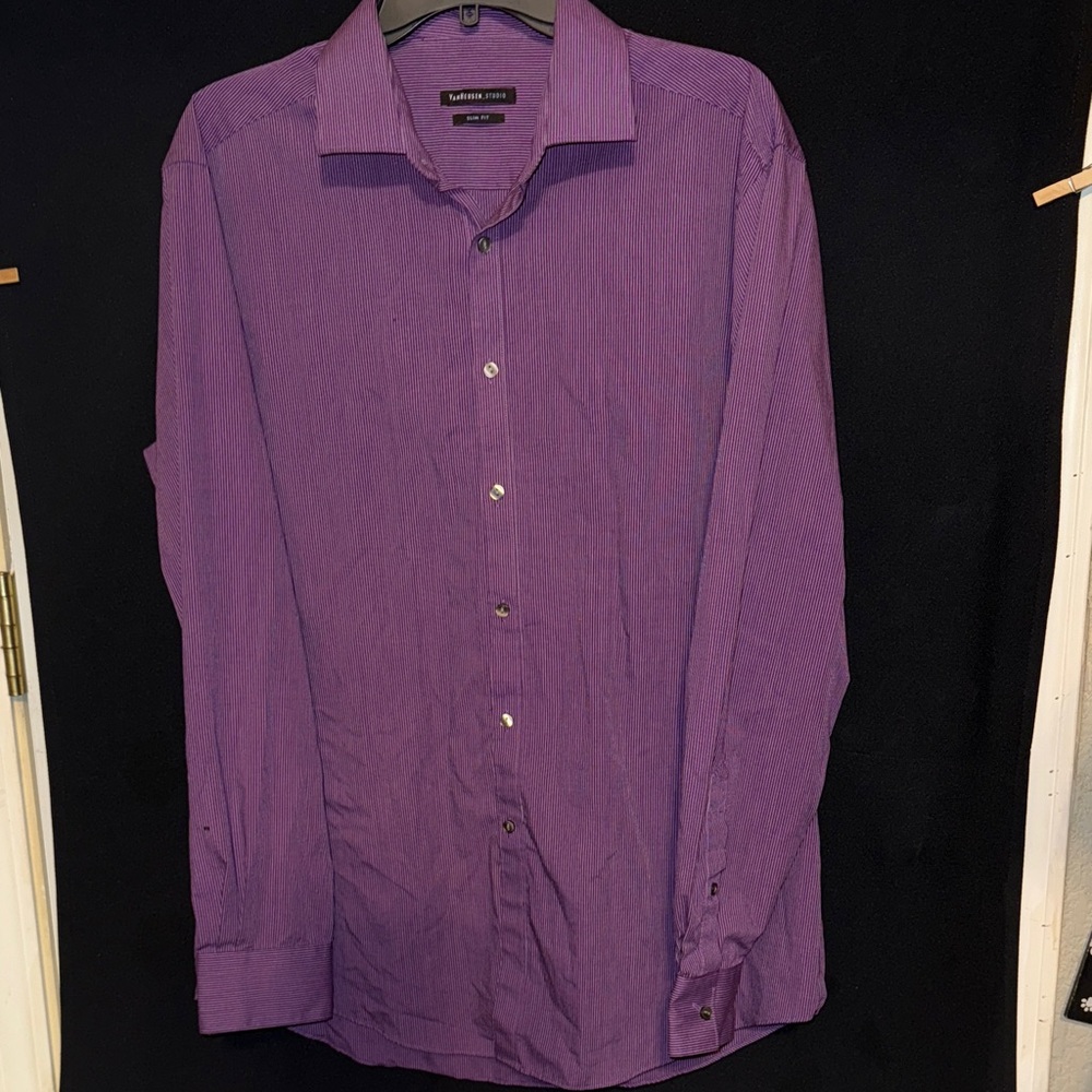 Van Heusen Studio Purple Striped Slim Fit 16-16.5 34-35 Men’s Dress Shirt